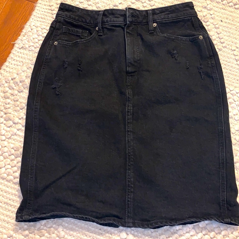 Black denim knee length skirt
